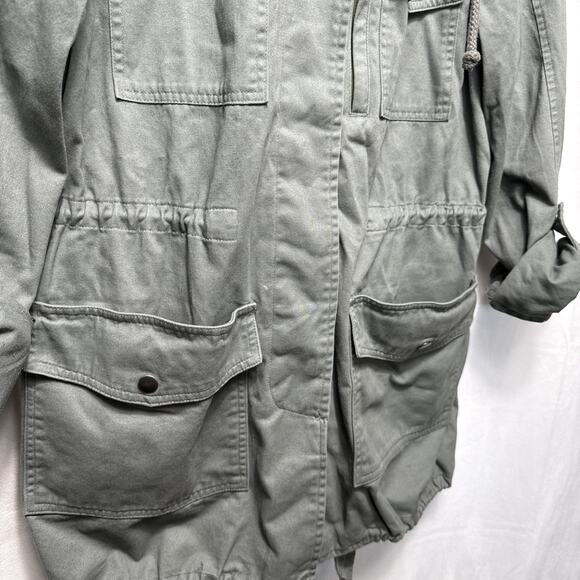 Hurley Women’s S Olive Green Barn Jacket Style Pockets Hidden Hood Unlined EUC - Picture 3 of 12